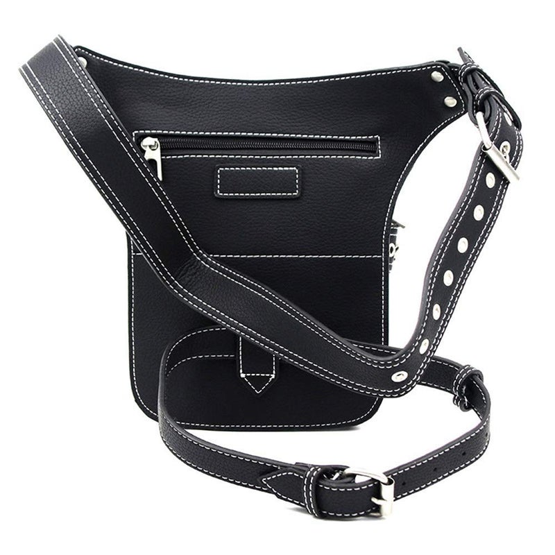 Valentoria Steampunk Waist Bag Fanny Pack Fashion Gothic Leather Shoulder Crossbody Messenger Bags Thigh Leg Hip Holster Purse Travel Pouch Hiking Sport Chain Bags for Women Men - Image 3